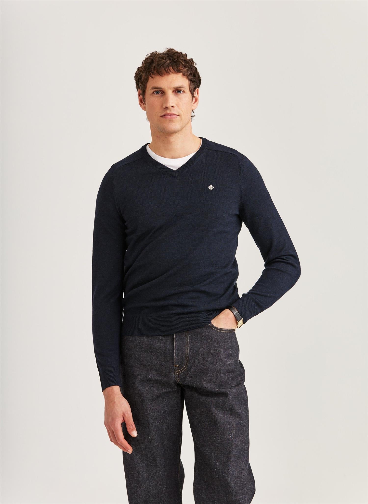 Genser - Merino V neck Navy