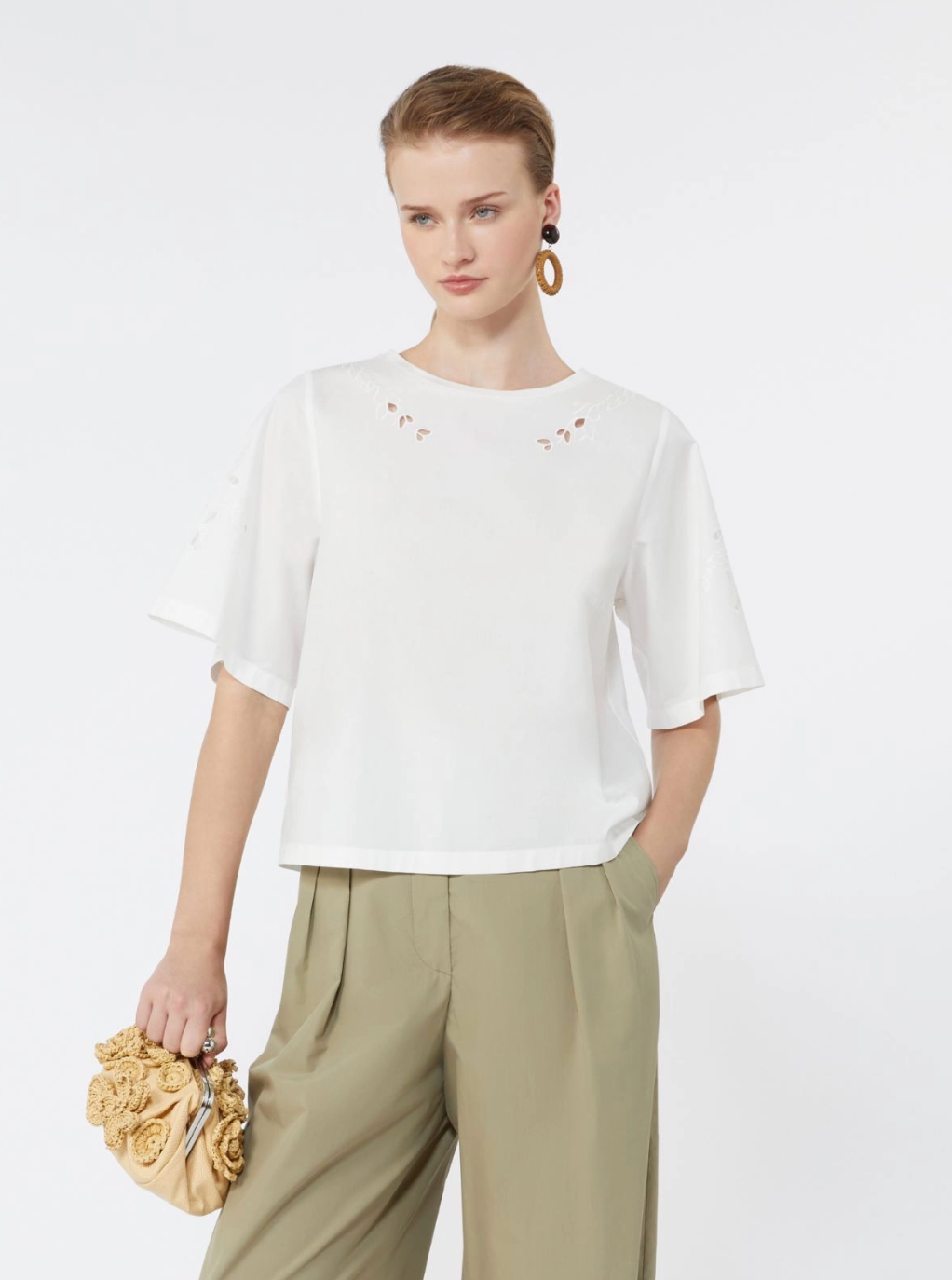T Skjorte - Cotton Poplin Top With Embroideries White