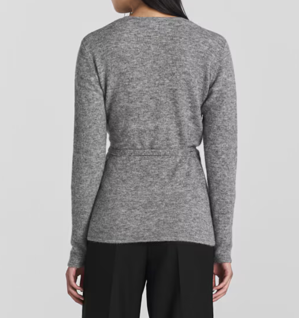 Genser - Blair Knitted Wrap Sweater Grey Melange