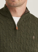 Genser - Merino Cable John Zip Olive