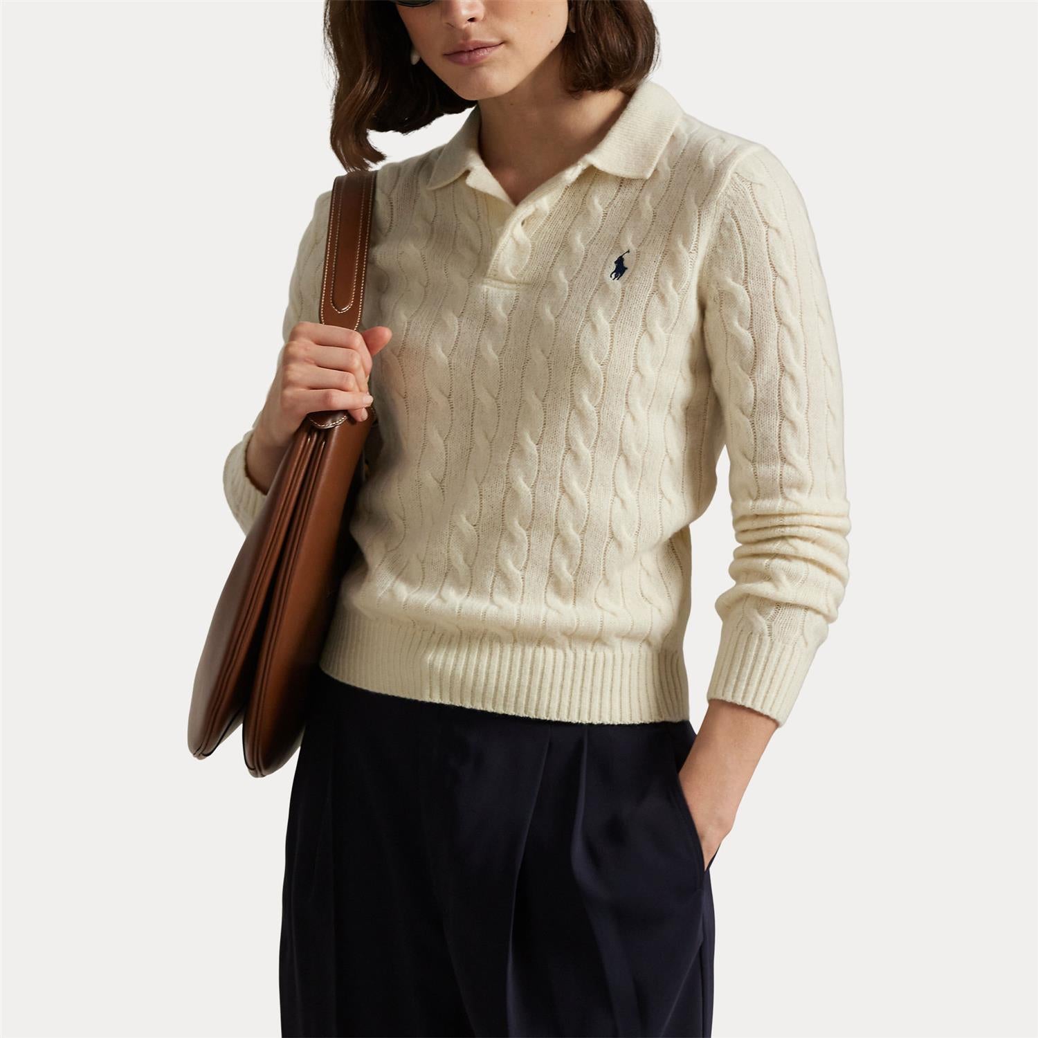 Genser - Cable-Knit Wool-Cashmere Polo Sweater Autentic Cream