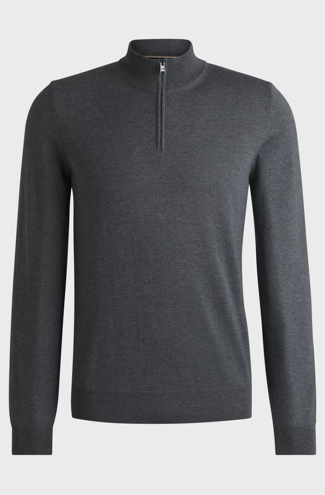 Genser - Ebenji Regular Fit Zip Neck Sweater Medium Grey