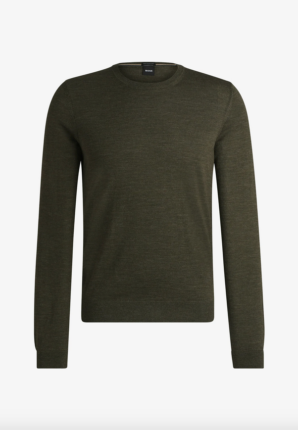 Genser - Leno-P Slim-fit Sweater in Merino wool with Crewneck Open Green