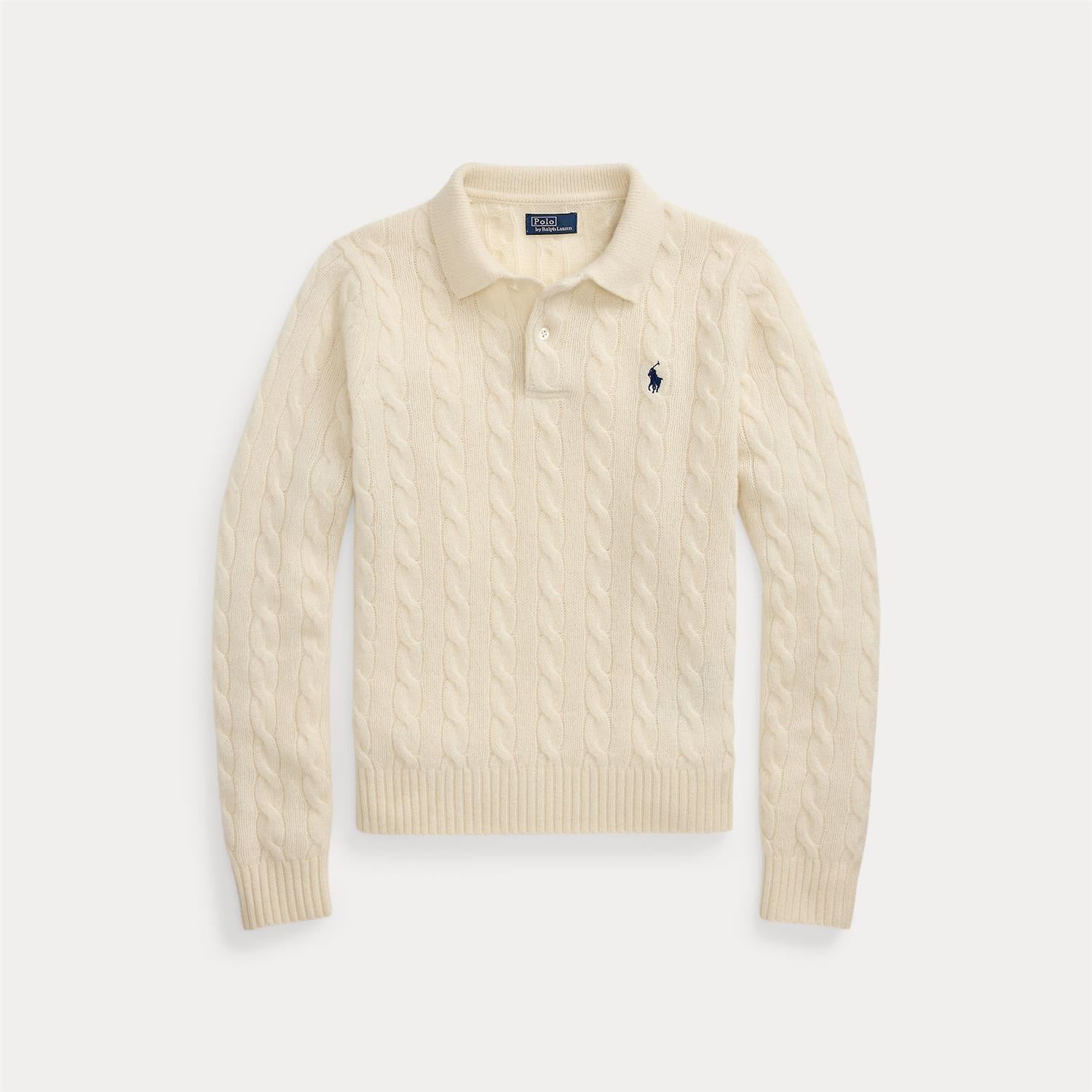 Genser - Cable-Knit Wool-Cashmere Polo Sweater Autentic Cream