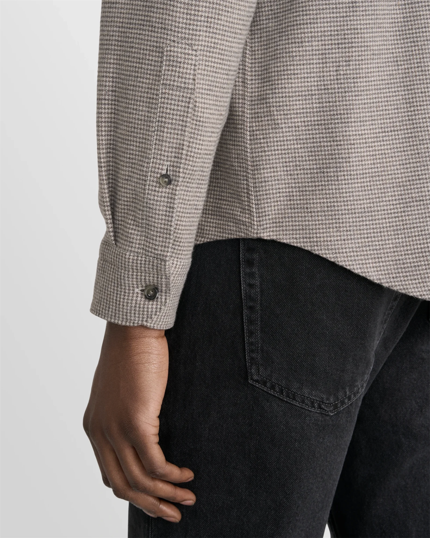 Skjorte - Houndstooth Check Flannel Shirt Gray