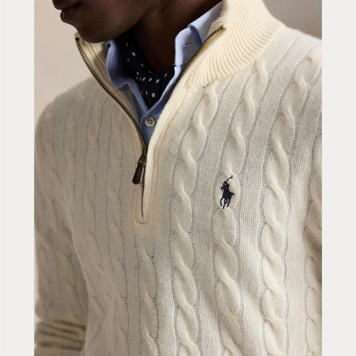 Genser - Cable Knit Quarter Zip Andover Cream