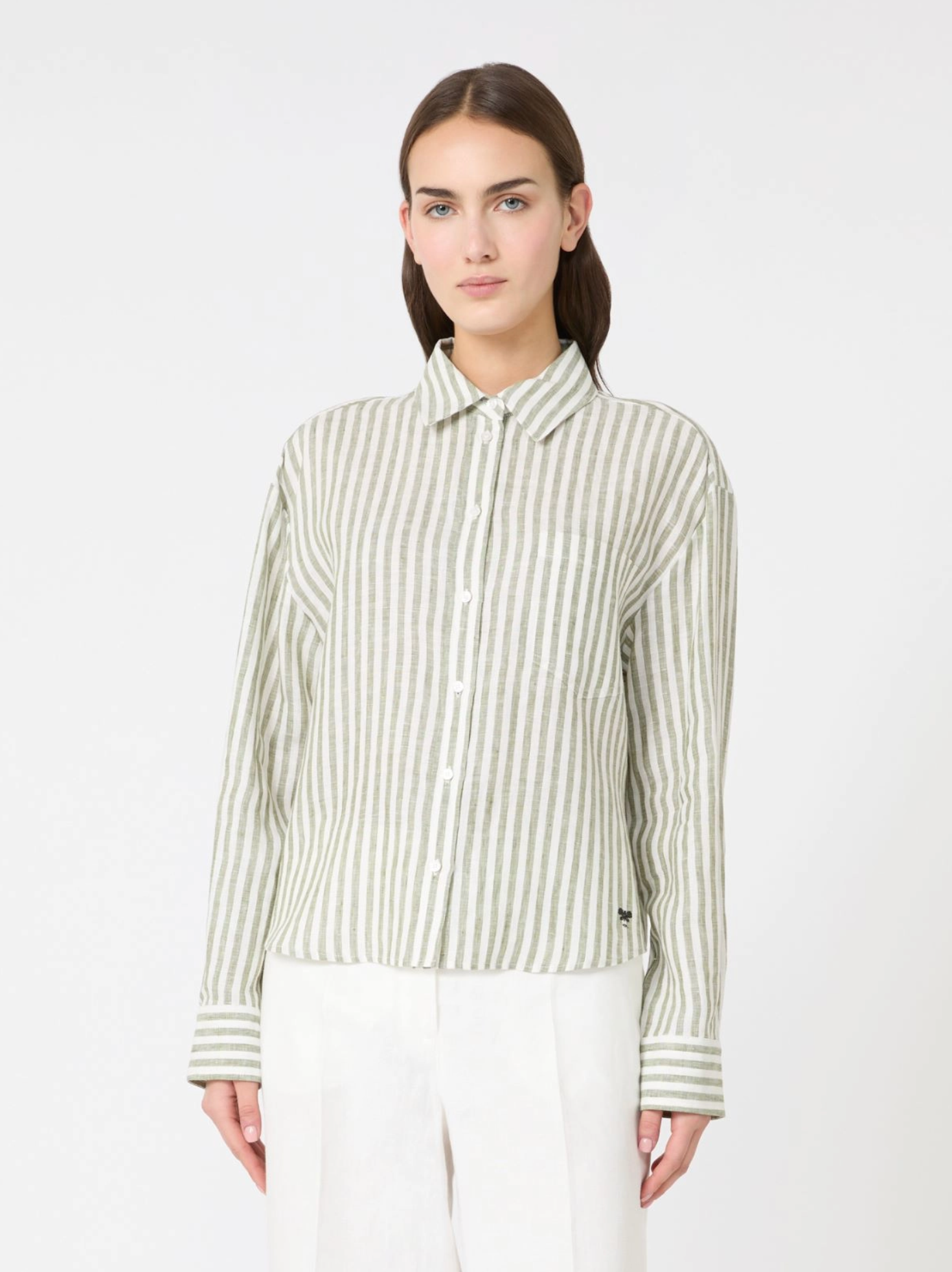Skjorte - Linen canvas boxy shirt - KAKI