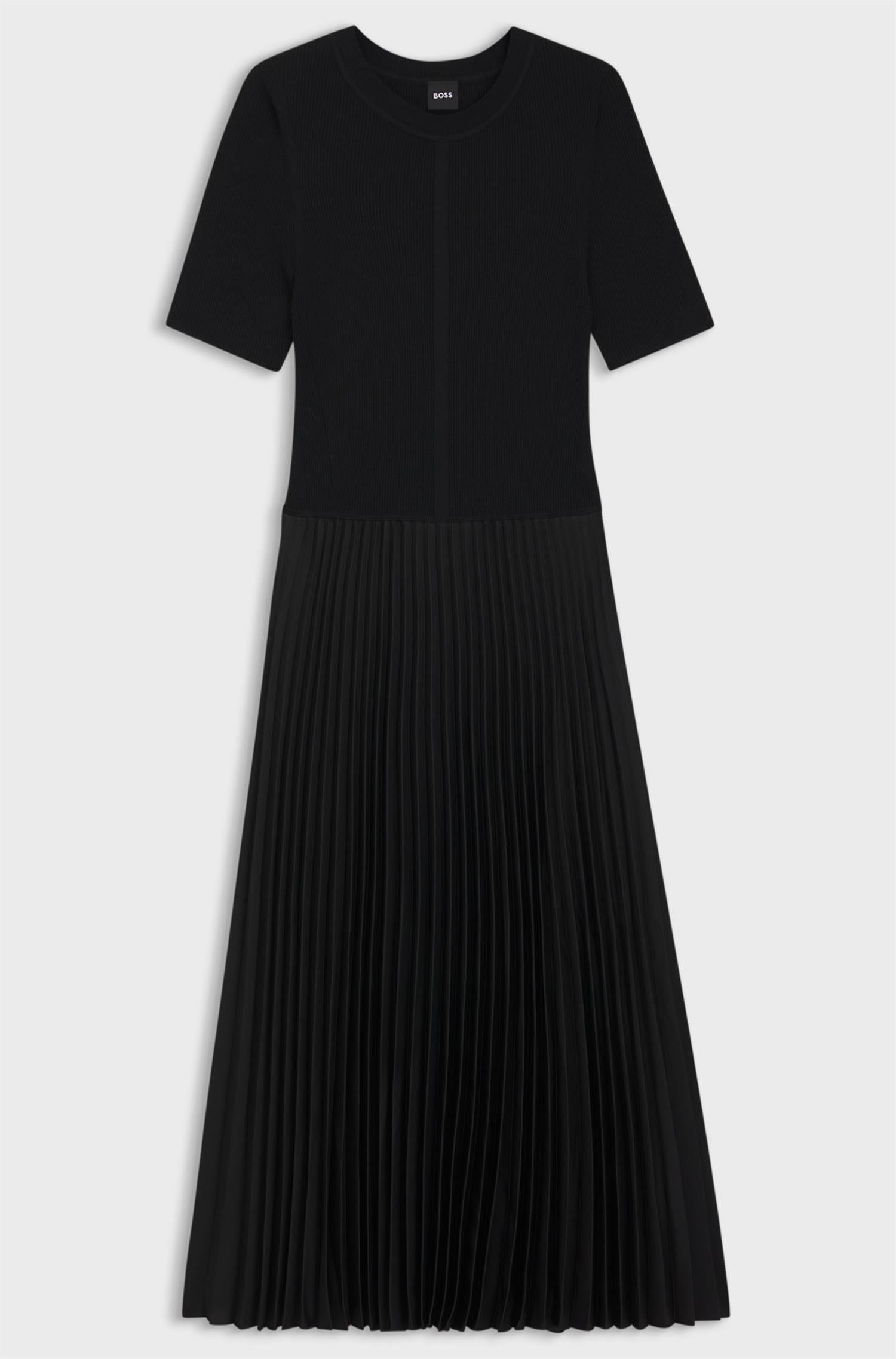Kjole - Mixed-material dress with plissé skirt Black
