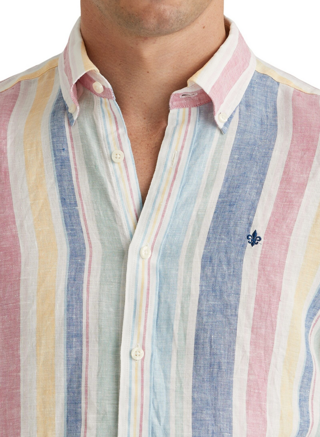 Skjorte - Linen Happy Stripe Classic Fit Light Blue