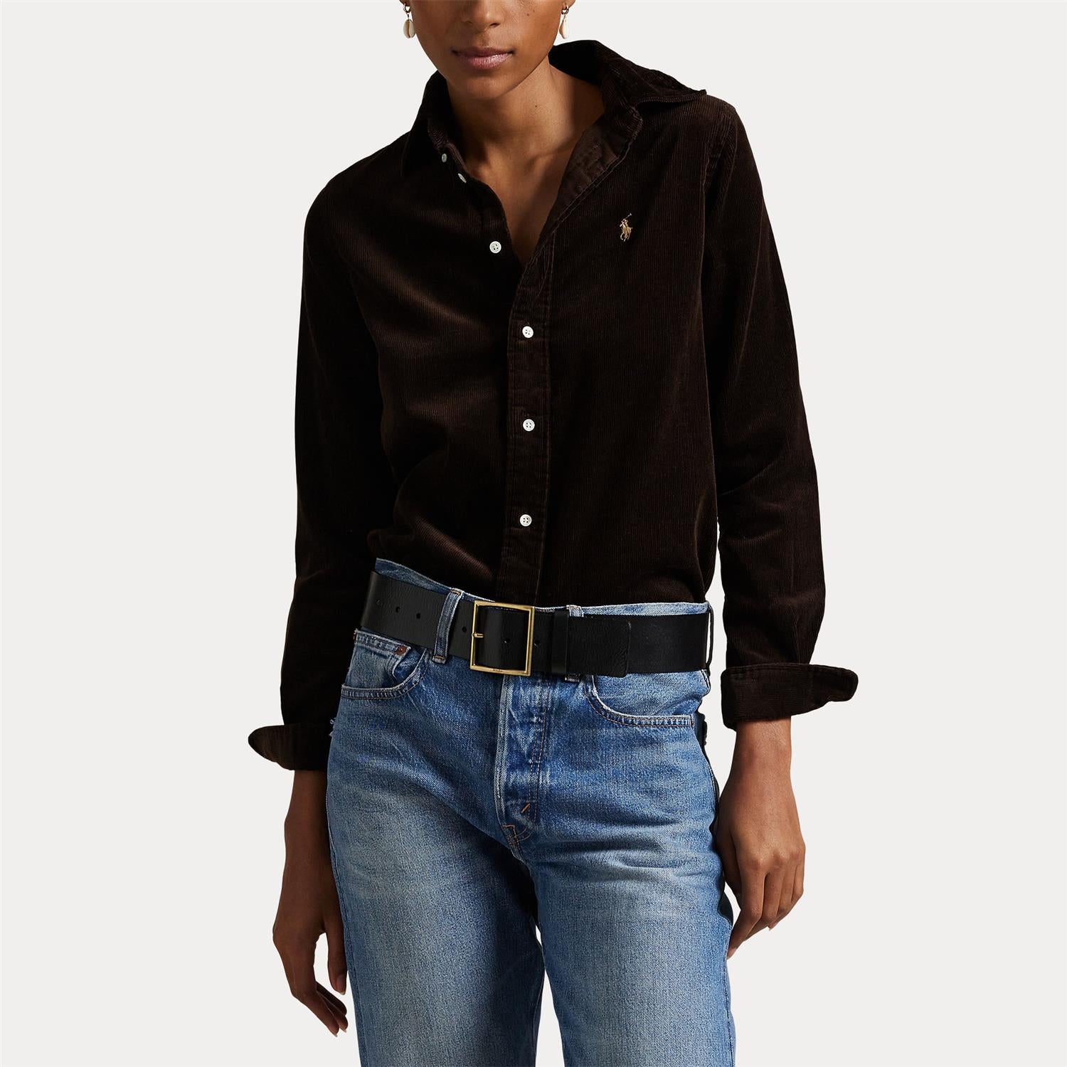 Skjorte - Stretch Slim Fit Cotton Corderoy Shirt Dark Beech