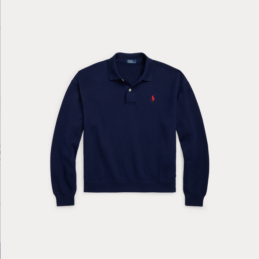 Genser - Polo Collar Fleece Pullover Navy