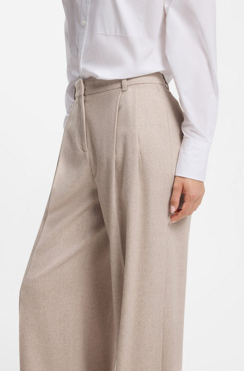 Bukse - Tiana Wide-Leg Trousers Melange Flannel  Light Beige