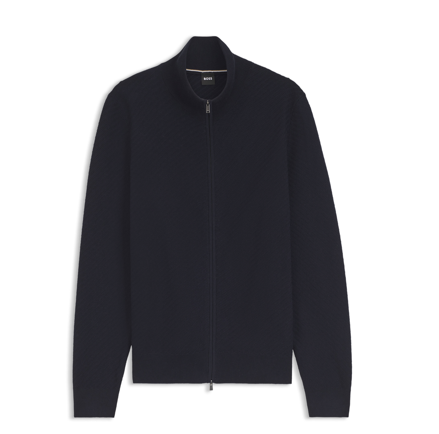 Cardigan - Cotton Cardigan With Diagonal Structure Dark Blue