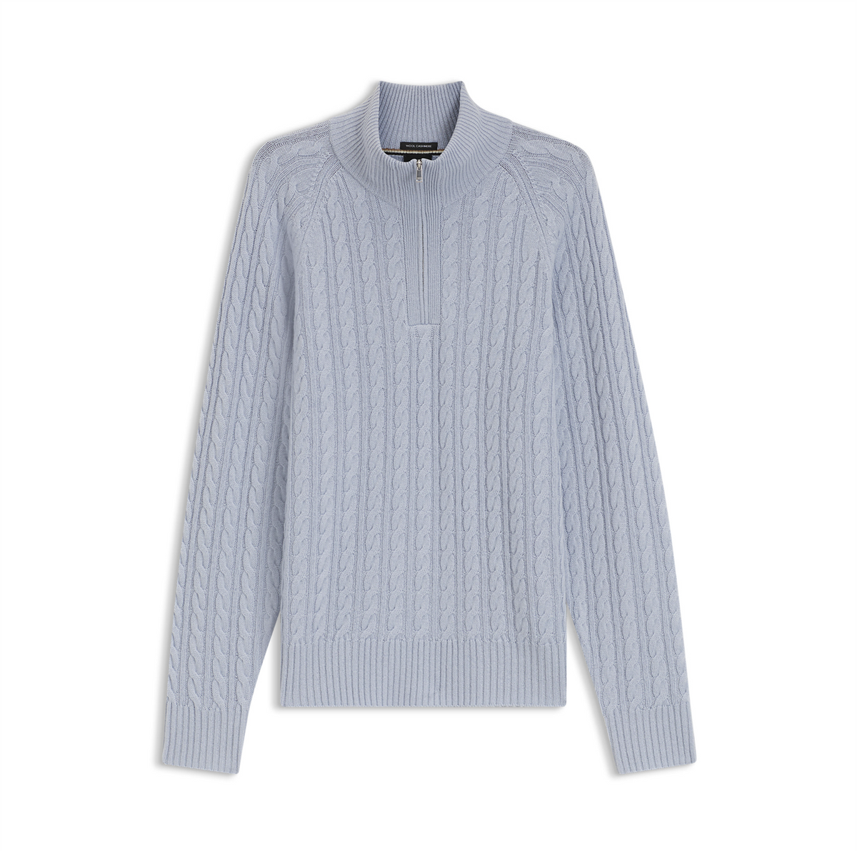 Genser - Zip Neck Sweater With An All Over Cable Pattern Open Blue