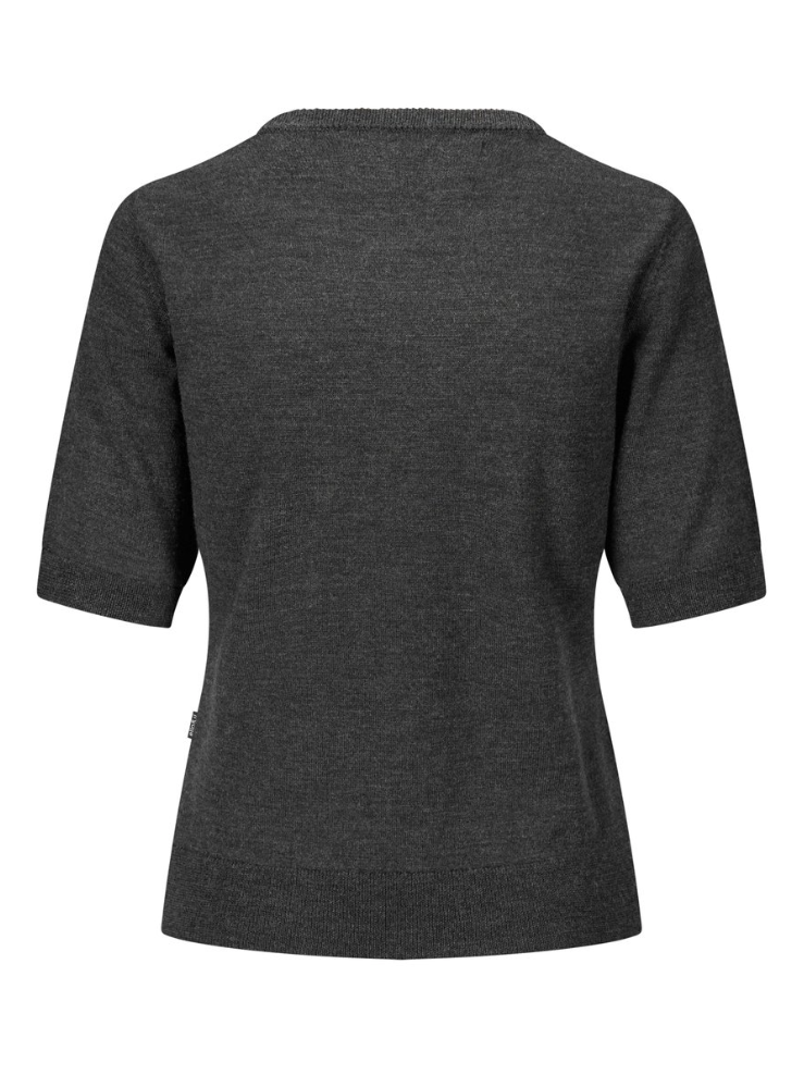 T-Skjorte - Emmy Merino Top Dark Grey Melange