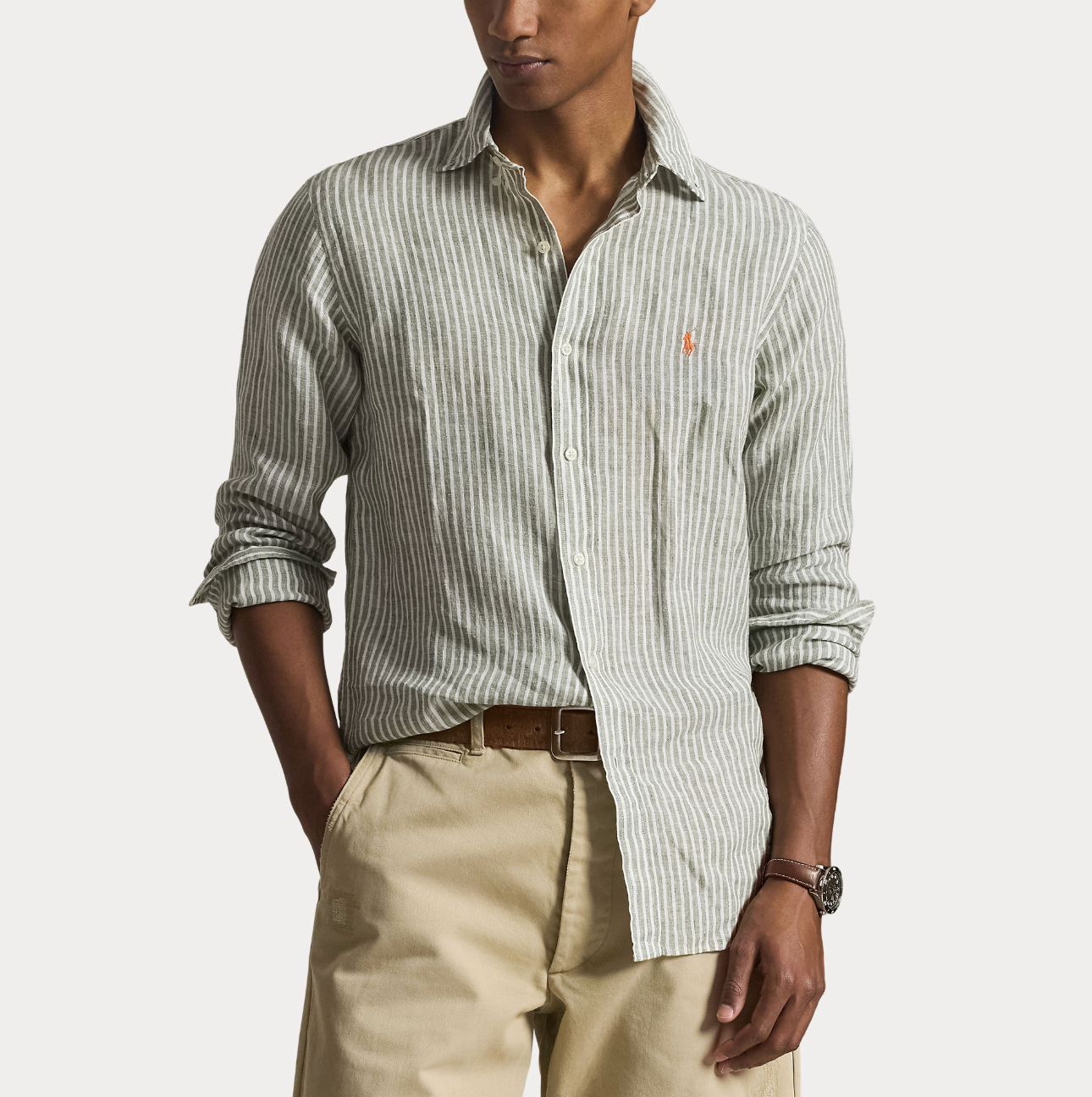 Skjorte - Custom Fit Striped Linen Shirt Garden Trail White
