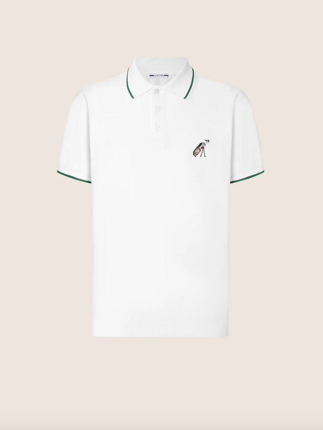 Pique - Sport Capsule Polo Shirt in White Comfort Cotton Piqué with Golf Embroidery