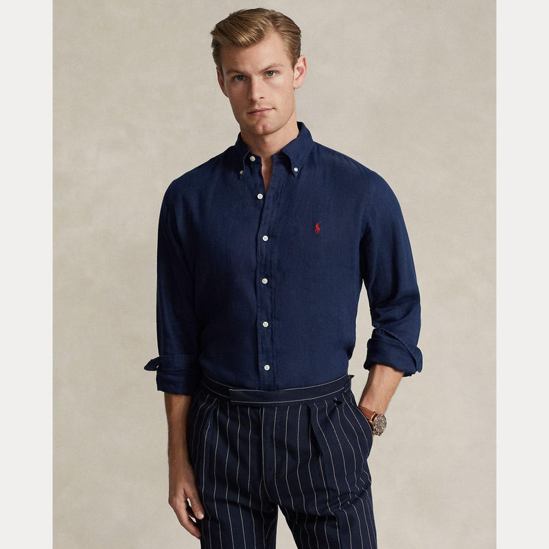Skjorte - Custom Fit Linen Shirt Newport Navy
