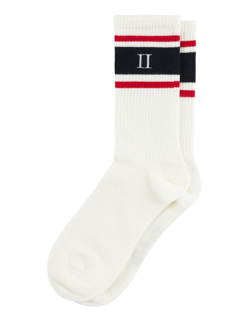 Sokker - William Stripe 2 pack Socks White/Navy Red