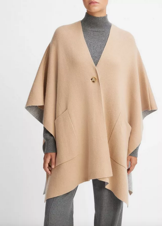 Poncho - Wool Double Face Knit Cape Camel Grey