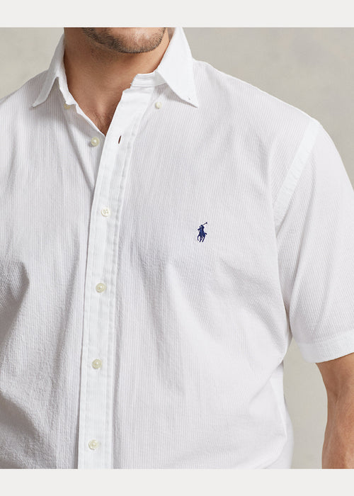 Skjorte - Short Sleeve Sport Shirt Seersucker White