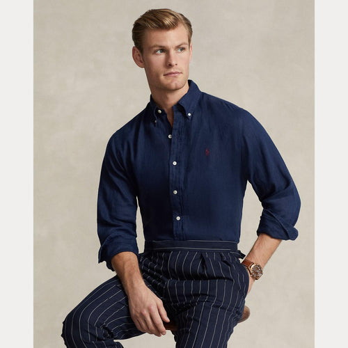 Skjorte - Custom Fit Linen Shirt Newport Navy