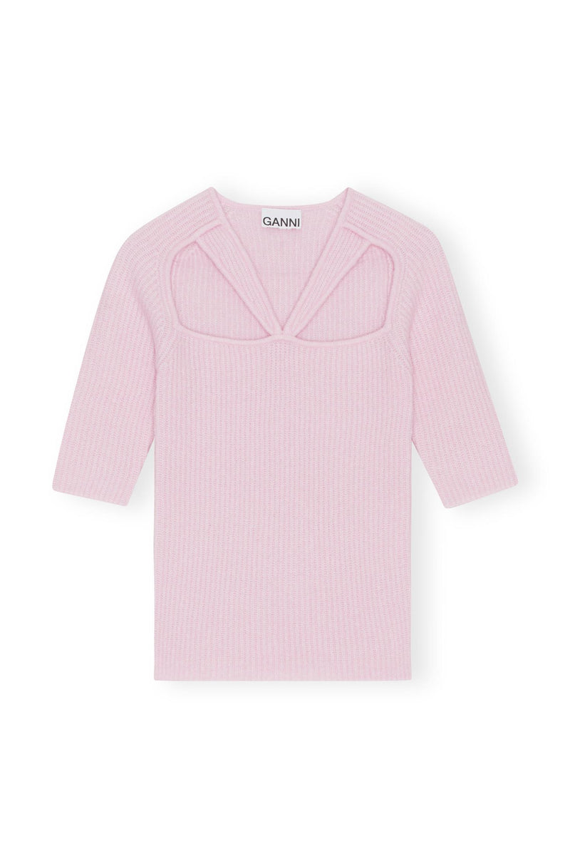Topp - Soft Wool Cut Out Top Pink Tulle
