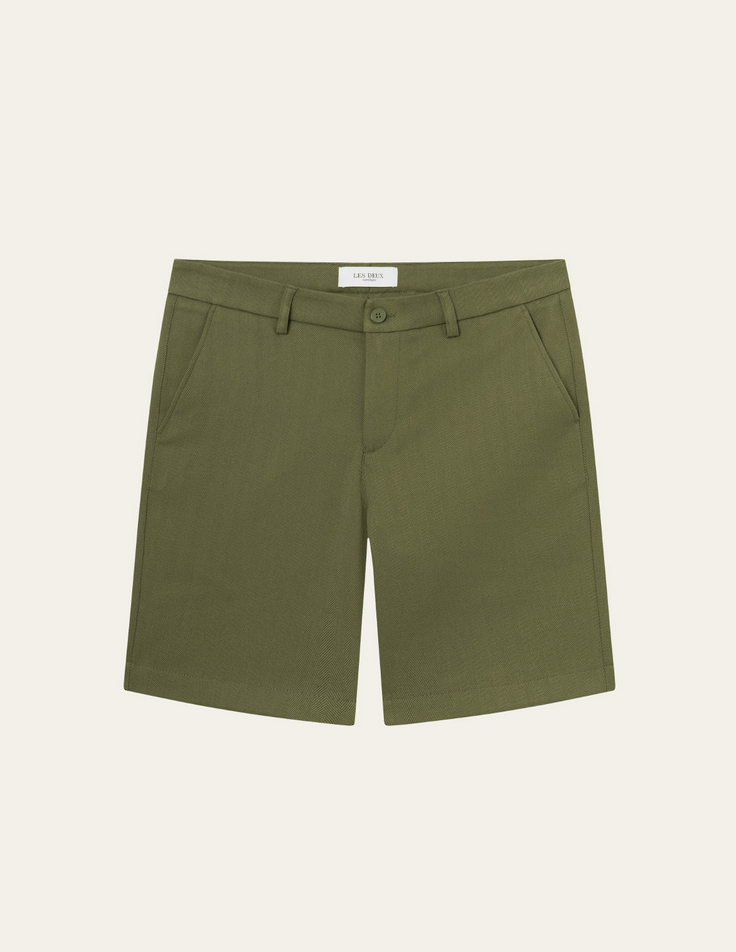 Shorts - Como Reg Herringbone Shorts Surplus Green/Olive Night
