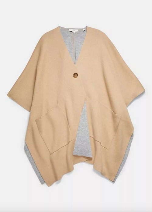 Poncho - Wool Double Face Knit Cape Camel Grey
