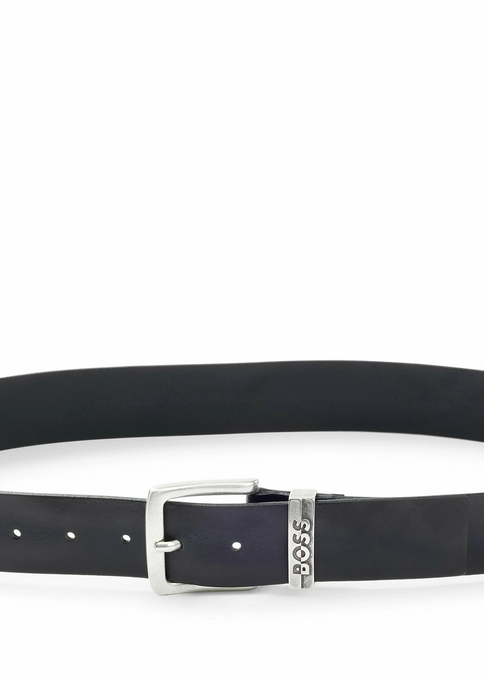 Belte - Leather Belt With Metal Logo Keeper Black