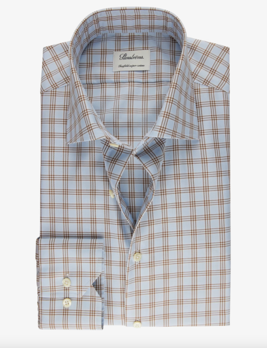 Skjorte - Light Blue Checked Twill Shirt Fitted Body