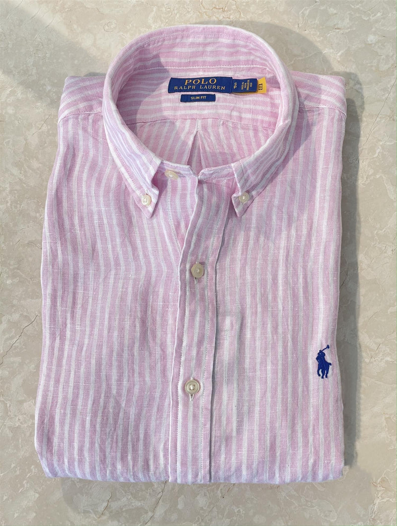 Skjorte - Linen Shirt Pink / White
