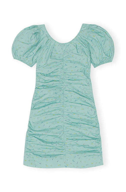 Kjole - Printed Cotton Gathered U-neck Mini Dress Canton