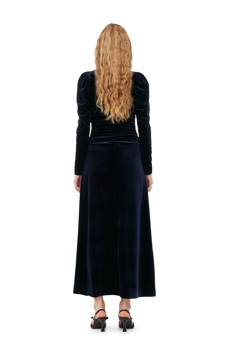 Kjole - Velvet Jersey Gatheed Long Dress Total Eclpise