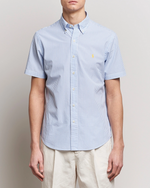 Skjorte - Short Sleeve Sport Shirt Seersucker Blue White