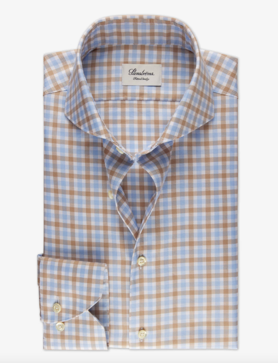 Skjorte - Beige Checked Oxford Shirt Slimline