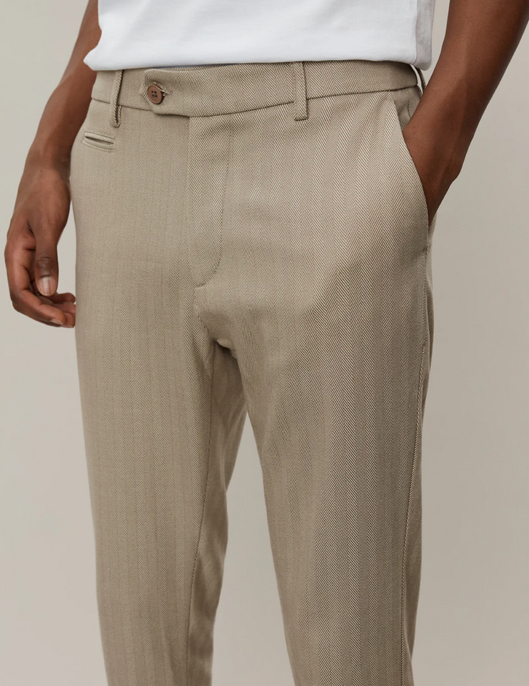 Bukse - Como Herringbone Suit Pants Walnut/Light Desert Sand